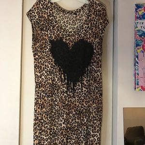 Guess leopard print black heart shirt